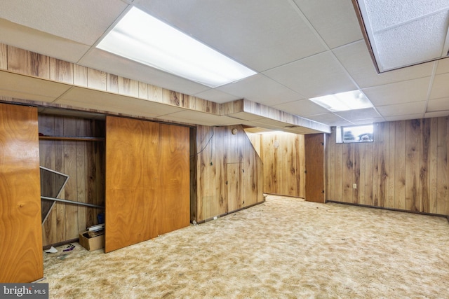310 Passmore St, Philadelphia, PA 19111 - basement with carpet, a drop ceiling, and wooden walls