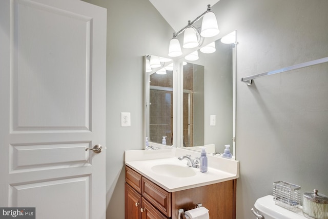 16340 Sandy Ridge Ct, Woodbridge, VA 22191 - bathroom with vanity, toilet, and a chandelier