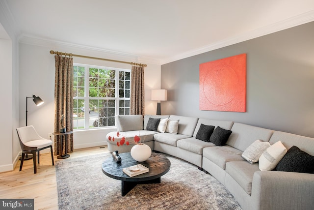 16340 Sandy Ridge Ct, Woodbridge, VA 22191 - living room with crown molding, light wood-style flooring, and baseboards