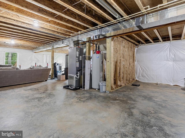 below grade area with water heater and heating unit