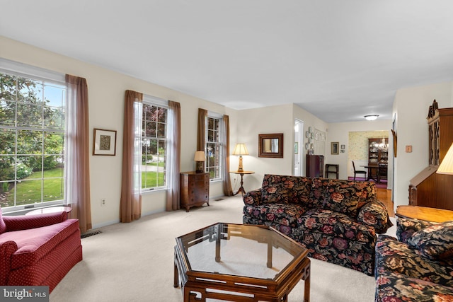 living room featuring carpet