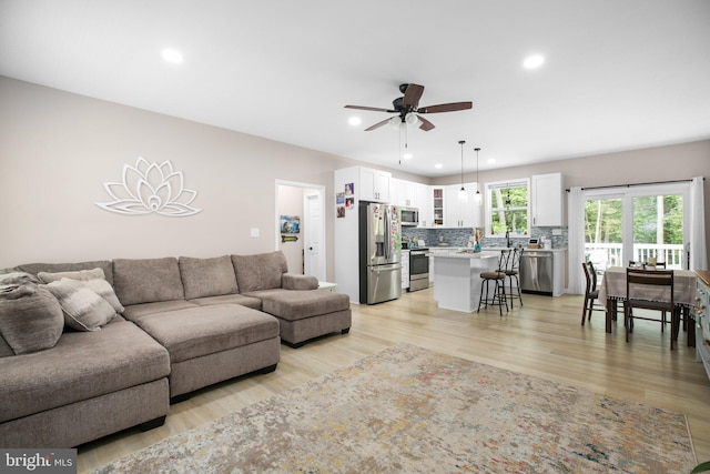 309 N Glebe Rd, Montross, VA 22520 - living area featuring recessed lighting, a ceiling fan, and light wood-type flooring