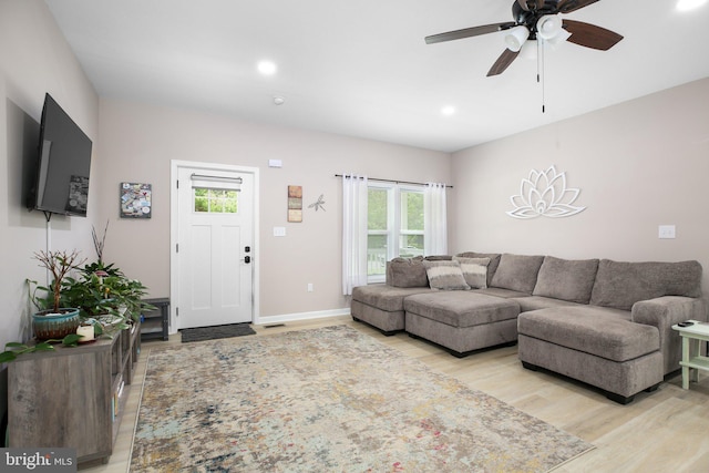 309 N Glebe Rd, Montross, VA 22520 - living area with light wood-style floors, ceiling fan, recessed lighting, and baseboards