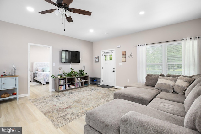 309 N Glebe Rd, Montross, VA 22520 - living area with plenty of natural light, recessed lighting, a ceiling fan, light wood-type flooring, and baseboards