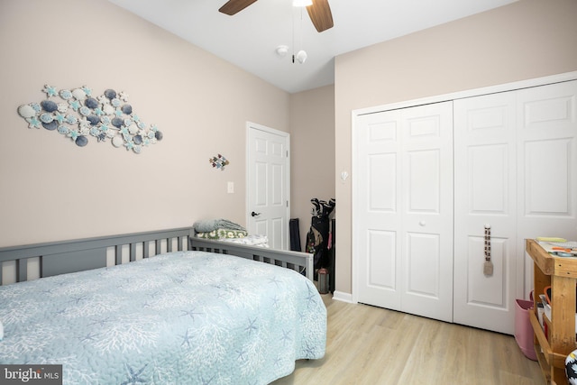 309 N Glebe Rd, Montross, VA 22520 - bedroom with light wood-type flooring, a closet, and ceiling fan