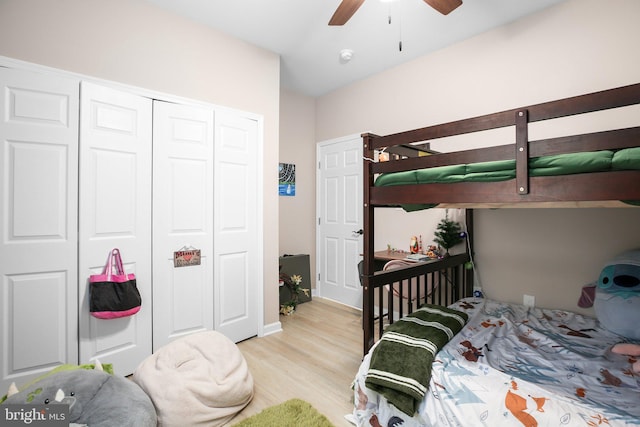 309 N Glebe Rd, Montross, VA 22520 - bedroom featuring light wood-style flooring, a closet, and a ceiling fan