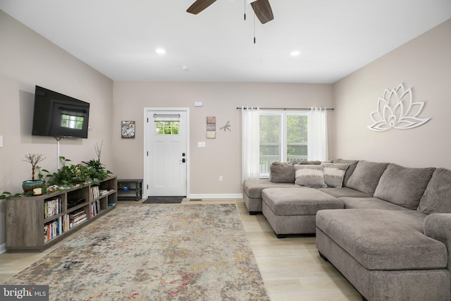 309 N Glebe Rd, Montross, VA 22520 - living room with healthy amount of natural light, light wood-style flooring, a ceiling fan, recessed lighting, and baseboards