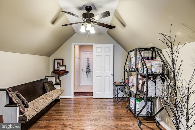 7140 Poole Jones Rd, Frederick, MD 21702 - foyer featuring ceiling fan, wood finished floors, vaulted ceiling, and baseboards
