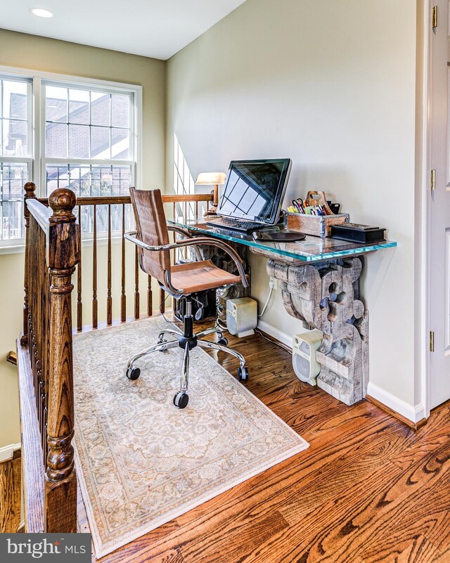 7140 Poole Jones Rd, Frederick, MD 21702 - office with baseboards, wood finished floors, and recessed lighting