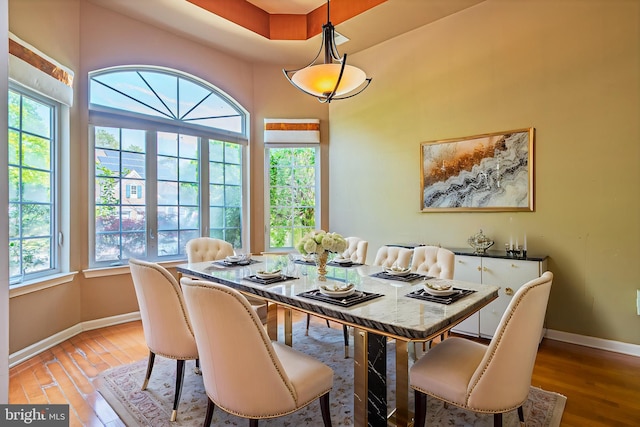 dining area featuring baseboards and light wood-style floors