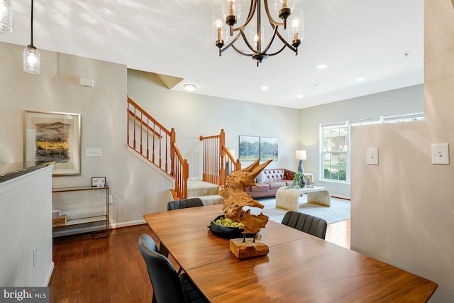 6055 Wicker Ln Unit 127, Centreville, VA 20121 - dining area with stairway, a chandelier, wood-type flooring, recessed lighting, and baseboards