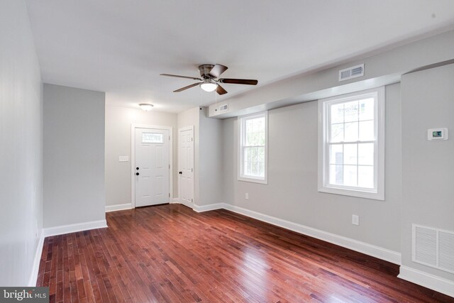 3411 Roselawn Ave, Baltimore, MD 21214 - foyer entrance with dark wood-type flooring, baseboards, and a ceiling fan