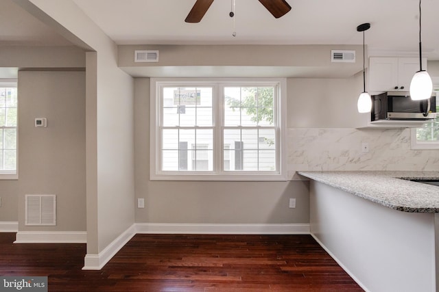 3411 Roselawn Ave, Baltimore, MD 21214 - unfurnished dining area featuring dark wood-style flooring, ceiling fan, and plenty of natural light