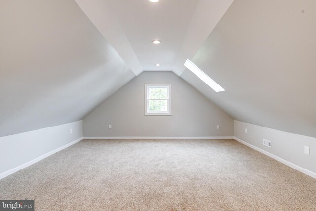 3411 Roselawn Ave, Baltimore, MD 21214 - additional living space featuring lofted ceiling, carpet flooring, baseboards, a skylight, and recessed lighting