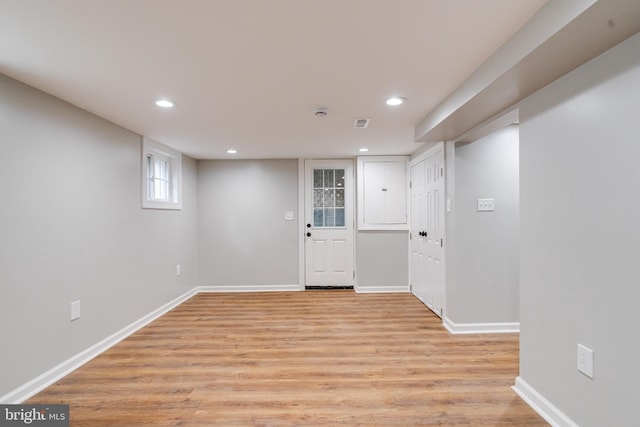 3411 Roselawn Ave, Baltimore, MD 21214 - below grade area with recessed lighting, light wood finished floors, and baseboards
