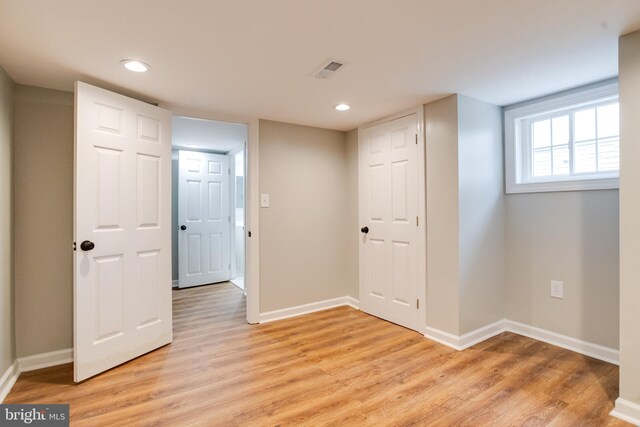 3411 Roselawn Ave, Baltimore, MD 21214 - below grade area with light wood finished floors, baseboards, and recessed lighting