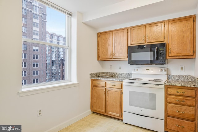 900 N Taylor St Unit 1105, Arlington, VA 22203 - kitchen with black microwave, white electric range oven, plenty of natural light, and baseboards