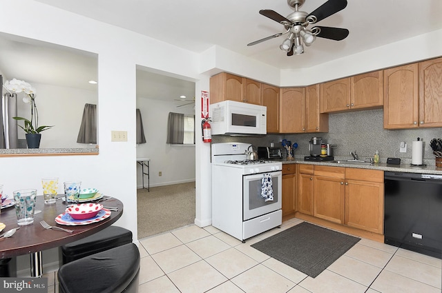 13 Dorset Dr, Ewing, NJ 08618 - kitchen with white appliances, a ceiling fan, a sink, and light tile patterned flooring