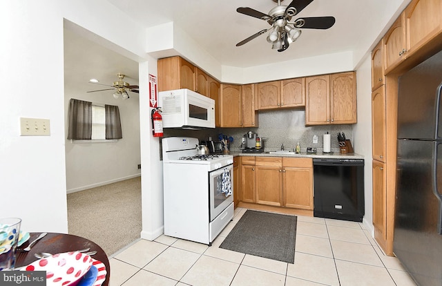 13 Dorset Dr, Ewing, NJ 08618 - kitchen featuring white appliances, ceiling fan, light countertops, and decorative backsplash