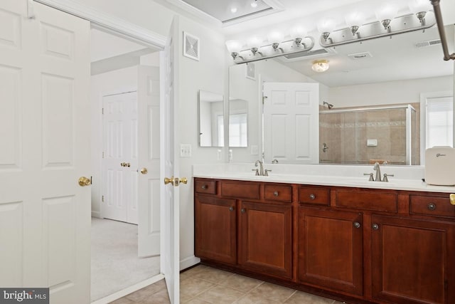 2529 Pascal Pl, Herndon, VA 20171 - full bath with a shower stall, double vanity, and tile patterned flooring