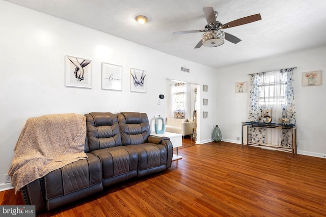 602 Lippincott Ave, Riverton, NJ 08077 - living area featuring wood finished floors, a ceiling fan, and baseboards