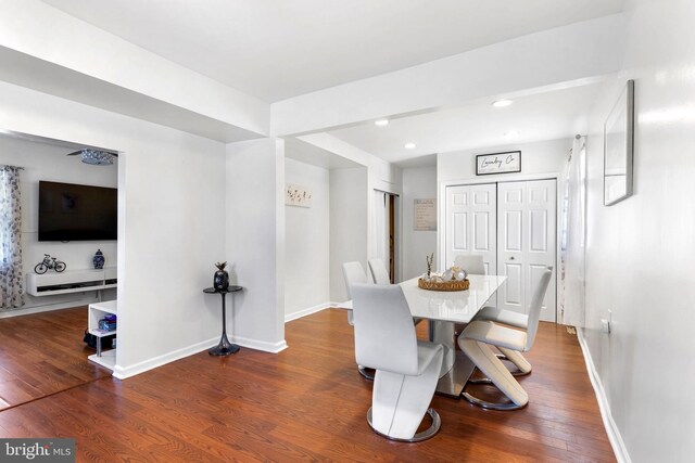 602 Lippincott Ave, Riverton, NJ 08077 - dining area featuring dark wood finished floors, baseboards, and recessed lighting