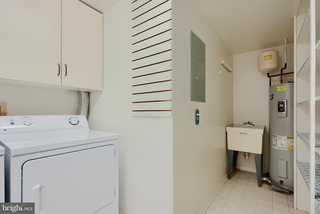 1 Brooking Ct Unit 202, Lutherville Timonium, MD 21093 - laundry area with washer / clothes dryer, cabinet space, electric water heater, electric panel, and light tile patterned floors