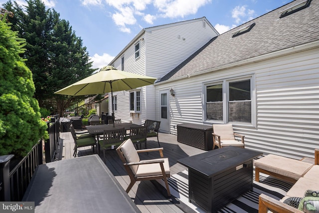 36 Gettysburg Ln, Newtown, PA 18940 - wooden terrace with outdoor dining space and an outdoor hangout area