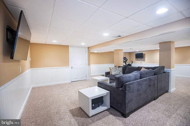 36 Gettysburg Ln, Newtown, PA 18940 - carpeted living room featuring a wainscoted wall and a paneled ceiling