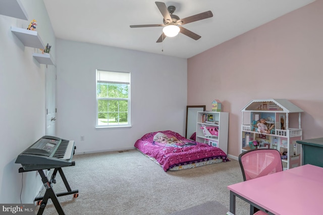 bedroom with carpet, baseboards, and ceiling fan