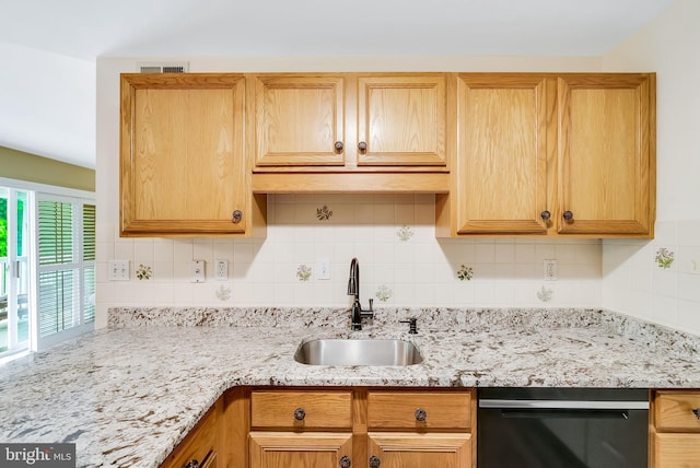 521 Paoli Pointe Dr Unit 521-U, Paoli, PA 19301 - kitchen featuring dishwasher, a sink, tasteful backsplash, and light stone counters