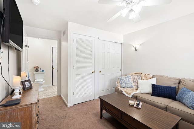 717 E Greenman Rd, Haddonfield, NJ 08033 - carpeted living area featuring ceiling fan and baseboards