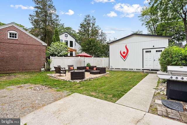 717 E Greenman Rd, Haddonfield, NJ 08033 - view of yard featuring an outdoor hangout area, a patio, and an outbuilding