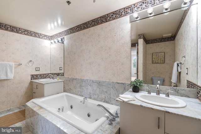 930 Astern Way Unit 502, Annapolis, MD 21401 - full bath featuring two vanities, a tub with jets, and wallpapered walls