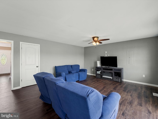 1497 Double Church Rd, Stephens City, VA 22655 - living area featuring baseboards, wood finished floors, and a ceiling fan