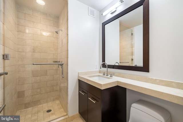 1414 S Penn Sq Unit 9A, Philadelphia, PA 19102 - bathroom with a stall shower, vanity, and toilet