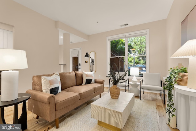 living room featuring light wood-style floors