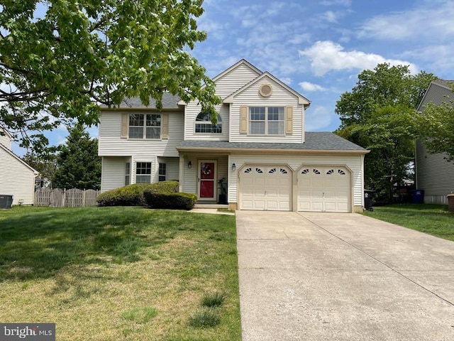 102 Springcress Dr, Delran, NJ 08075 - traditional-style home with concrete driveway, cooling unit, and a garage