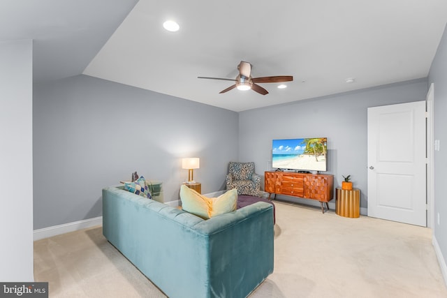 7820 Loblolly Way, Hanover, MD 21076 - living room featuring light colored carpet, ceiling fan, baseboards, and recessed lighting