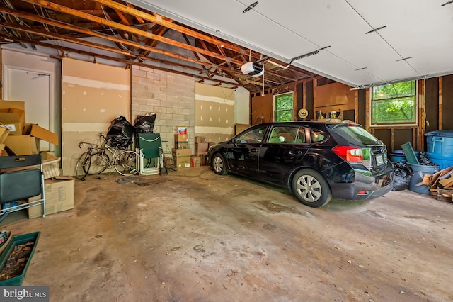 garage with a garage door opener