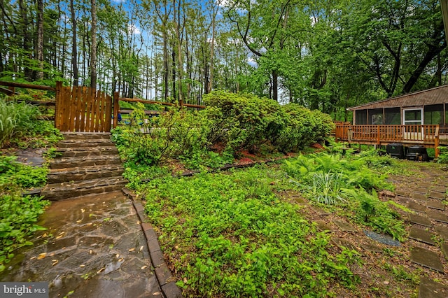 view of yard with a deck
