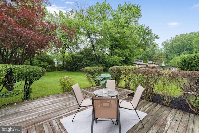 3702 Forest Grove Dr, Annandale, VA 22003 - wooden deck featuring outdoor dining area, a yard, and view of scattered trees