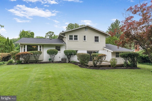 3702 Forest Grove Dr, Annandale, VA 22003 - back of house with a lawn, central air condition unit, roof with shingles, and a wooden deck