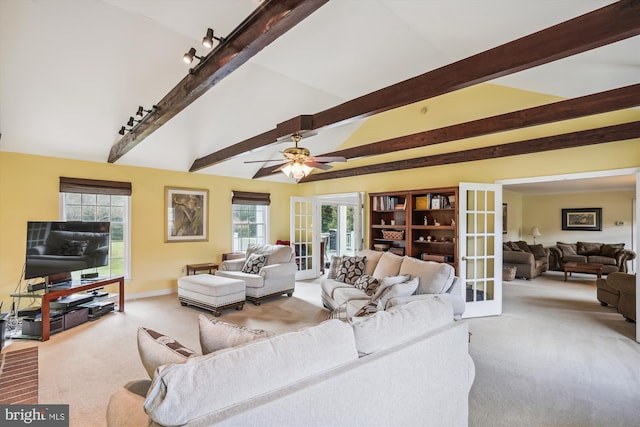 24749 Swan Rd, Saint Michaels, MD 21663 - living area with carpet, french doors, a ceiling fan, and baseboards