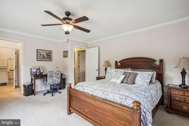 24749 Swan Rd, Saint Michaels, MD 21663 - bedroom featuring light colored carpet, crown molding, baseboards, an office area, and ceiling fan