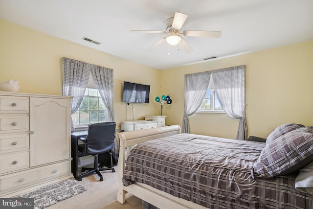 24749 Swan Rd, Saint Michaels, MD 21663 - bedroom featuring light carpet, multiple windows, a ceiling fan, and an office area