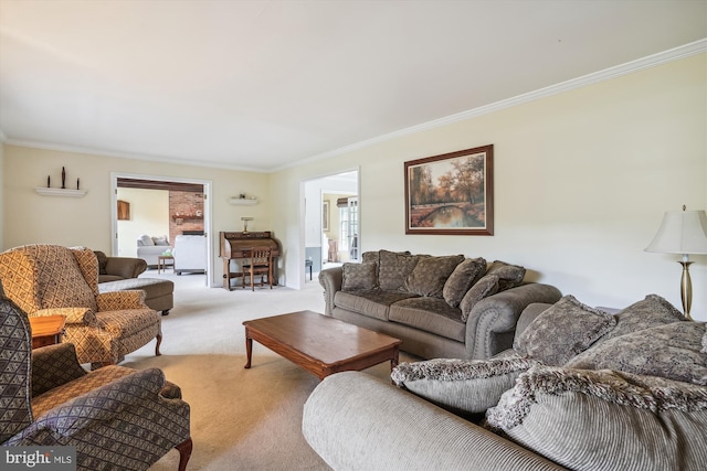 24749 Swan Rd, Saint Michaels, MD 21663 - living room featuring crown molding, carpet floors, and plenty of natural light