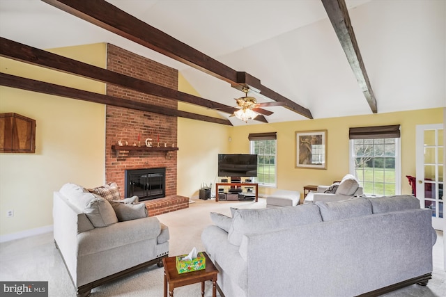 24749 Swan Rd, Saint Michaels, MD 21663 - carpeted living area featuring a fireplace, healthy amount of natural light, ceiling fan, and baseboards