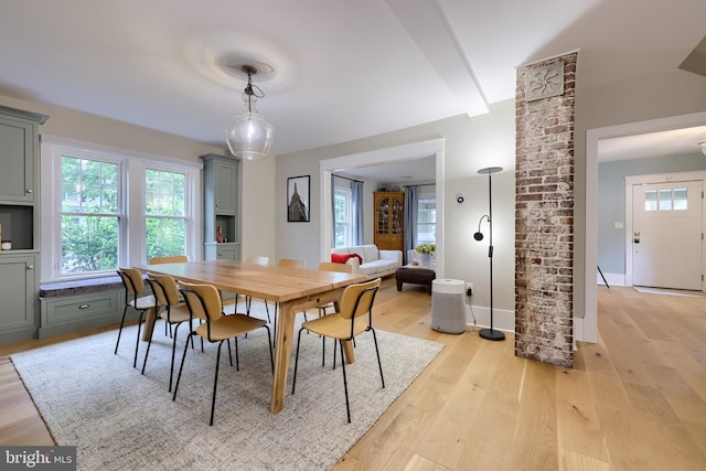 dining area with light wood-type flooring
