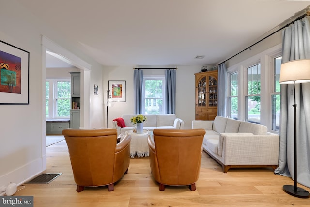 living room with light wood finished floors